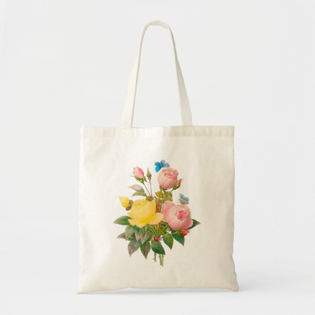 PixDezines Vintage Yellow/Pink/Roses/Redoute Tote Bag (Front)