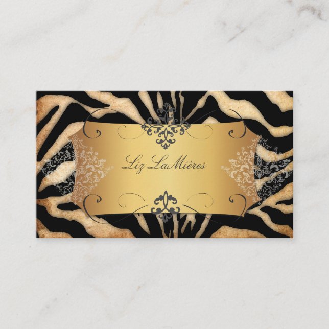 PixDezines VINTAGE ZEBRA/LACE DAMASK Business Card (Front)