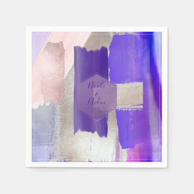 PixDezines Violet Purple Color Block Wedding Napkins (Front)