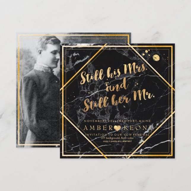 PixDezines Vow Renewal/Faux Gold/Black Marble Invitation (Front/Back)