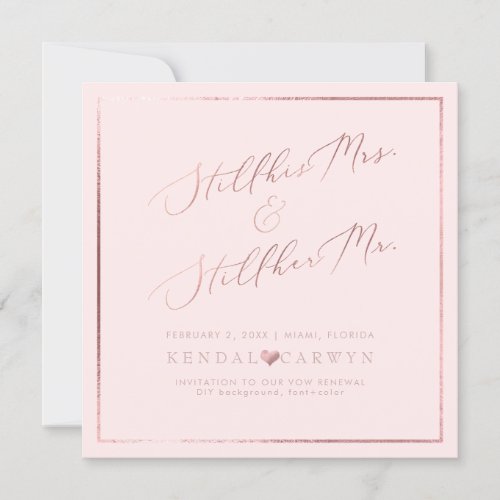 PixDezines Vow RenewalFaux Rose Gold Calligraphy Invitation