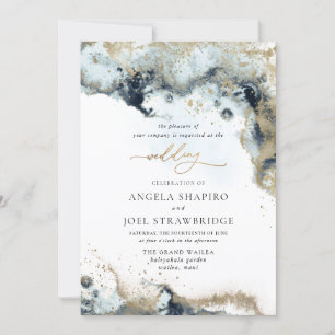 PixDezines Watercolor Abstract Ocean Gold Seafoam Invitation