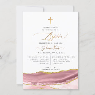 PixDezines Watercolor Agate Dusty Mauve Baptism Invitation