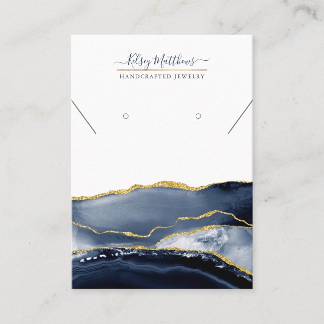PixDezines Watercolor Agate Navy Gold Business Card (Front)