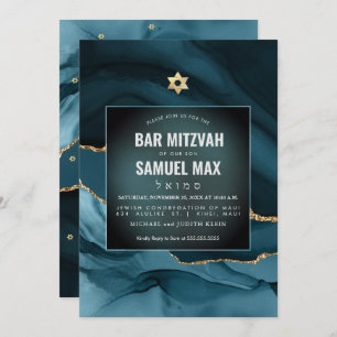 PixDezines Watercolor Agate Teal Mitzvah Invitatio Invitation