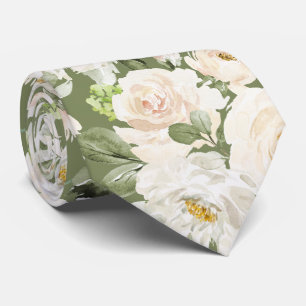 PixDezines Watercolor Alabaster Cream Roses Neck Tie