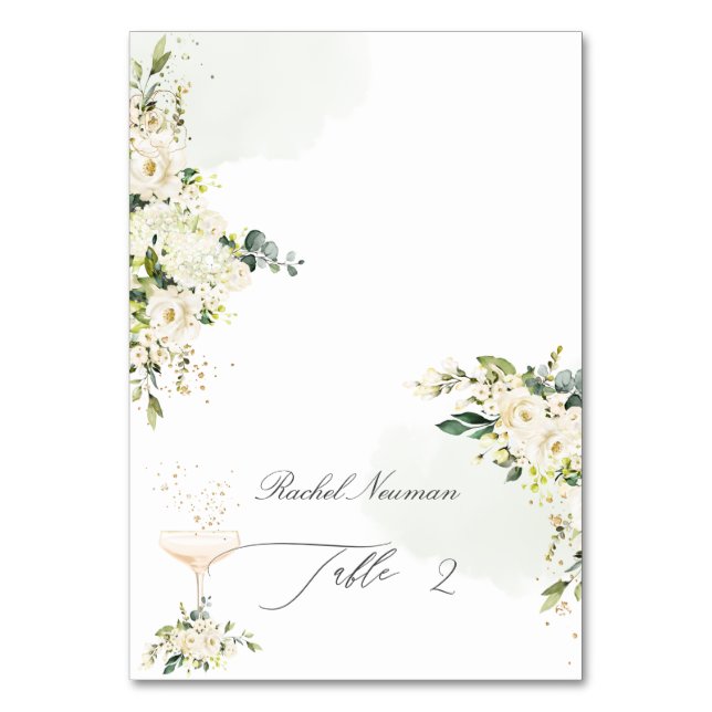 PixDezines Watercolor Alabaster Rose Tent  Table Number (Front)