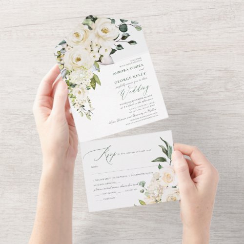 PixDezines Watercolor Alabaster Roses All In One Invitation