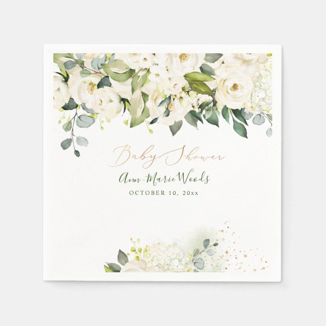 PixDezines Watercolor Alabaster Roses Baby Shower Napkins (Front)