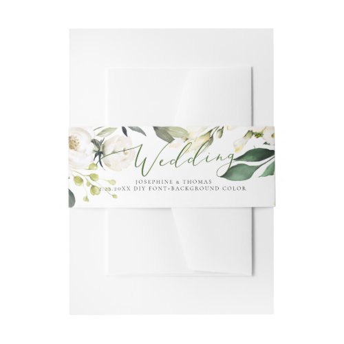 PixDezines Watercolor Alabaster Roses Invitation Belly Band