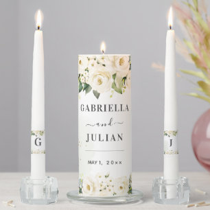 PixDezines Watercolor Alabaster Roses Wedding Unity Candle Set