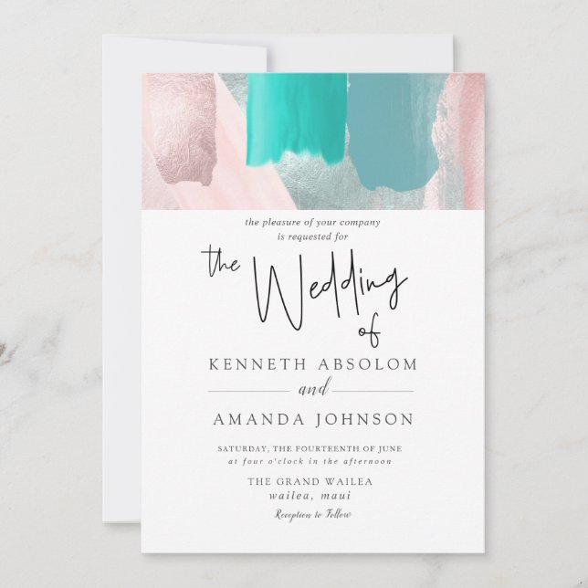 PixDezines Watercolor Aqua Rose Gold Sage Teal Invitation (Front)