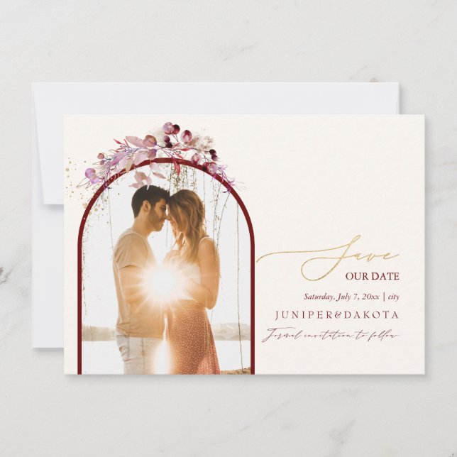 PixDezines Watercolor Autumn Eucalyptus Wreath  Save The Date (Front)