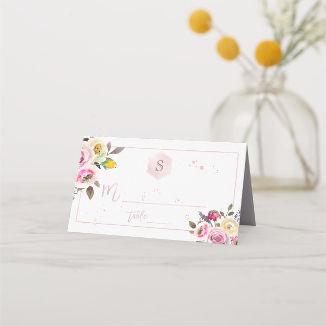 PixDezines Watercolor Bat Mitzvah, Pastel Roses Place Card (Front)