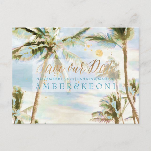 PixDezines Watercolor Beach Save Date Photo Announcement Postcard (Front)