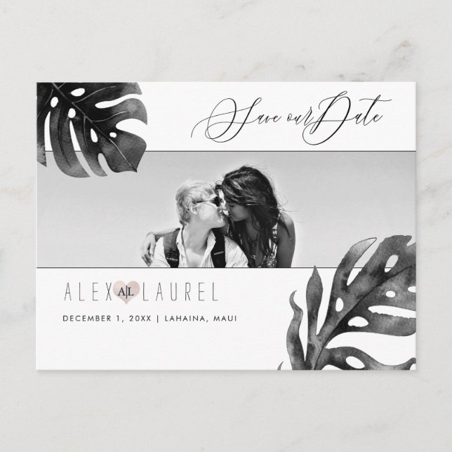 PixDezines Watercolor Black+White, Save the Date Postcard (Front)