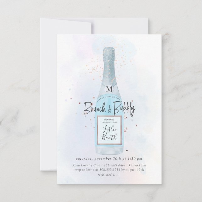 PixDezines Watercolor Blue Champagne Brunch Bubbly Invitation (Front)