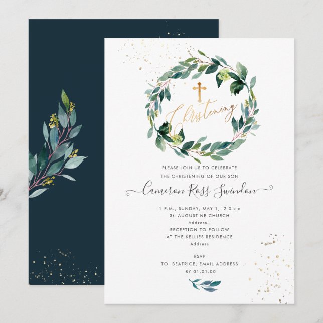 PixDezines Watercolor Blue Gum Eucalyptus Invitation (Front/Back)