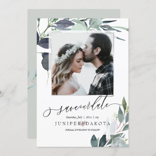 PixDezines Watercolor Blue Gum Eucalyptus Photo Invitation