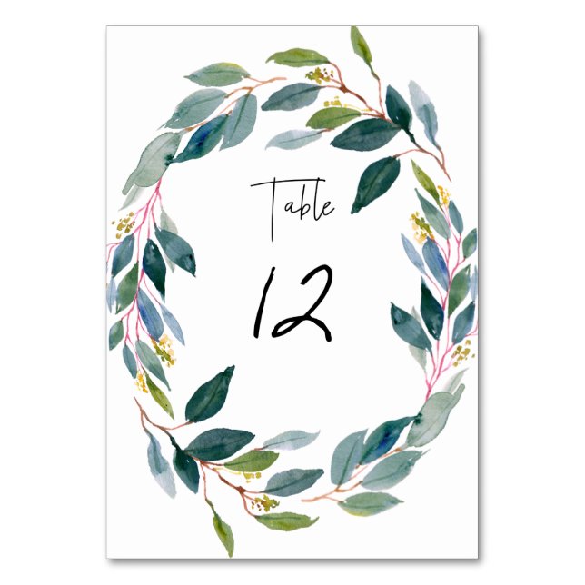 PixDezines Watercolor Blue Gum Eucalyptus Table Number (Front)