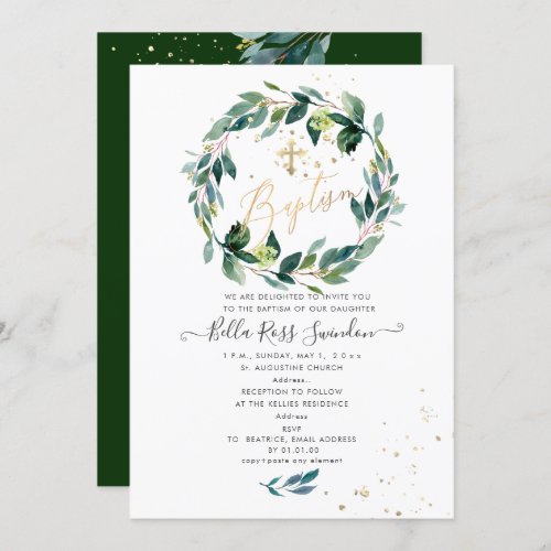 PixDezines Watercolor Blue Gum Greenery Baptism Invitation