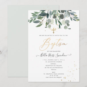 PixDezines Watercolor Blue Gum Greenery Baptism Invitation