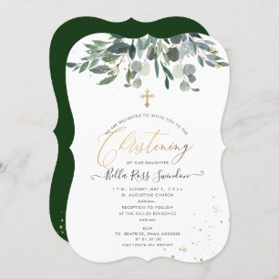 PixDezines Watercolor Blue GumGreenery Christening Invitation