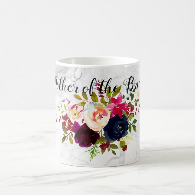 PixDezines Watercolor Blush, Burgundy+Navy Flowers Coffee Mug (Center)