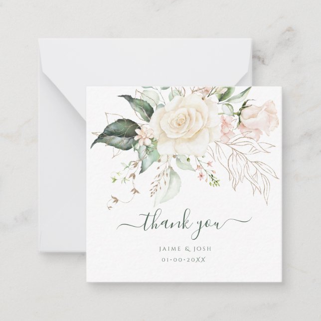 PixDezines Watercolor Blush Cream Roses Note Card (Front)