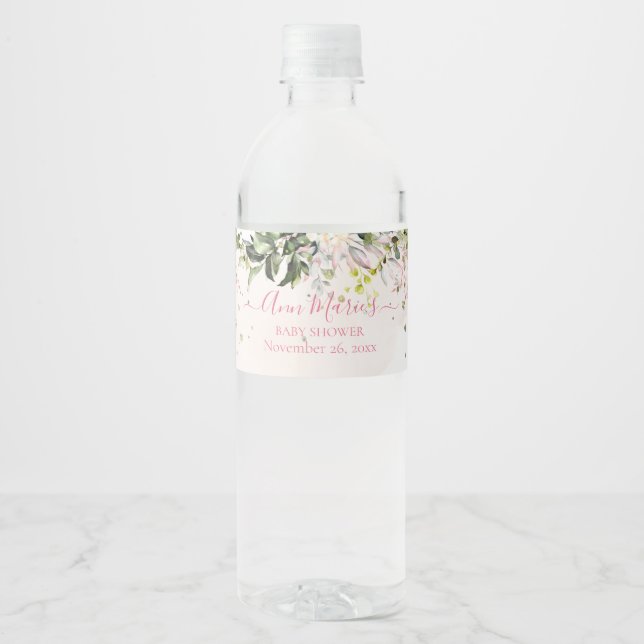 PixDezines Watercolor Blush Gum Eucalyptus  Water Bottle Label (Front)