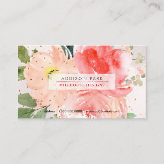 PixDezines Watercolor Blush Peonies Gold Dust Busi Business Card