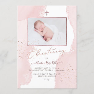 PixDezines Watercolor Blush Pink Christening Invitation