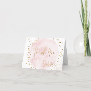 PixDezines Watercolor Blush Pink Gold Bat Mitzvah Letterpress Thank You Card