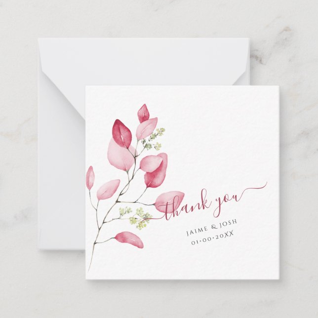 PixDezines Watercolor Blush Pink Gum Eucalyptus Note Card (Front)