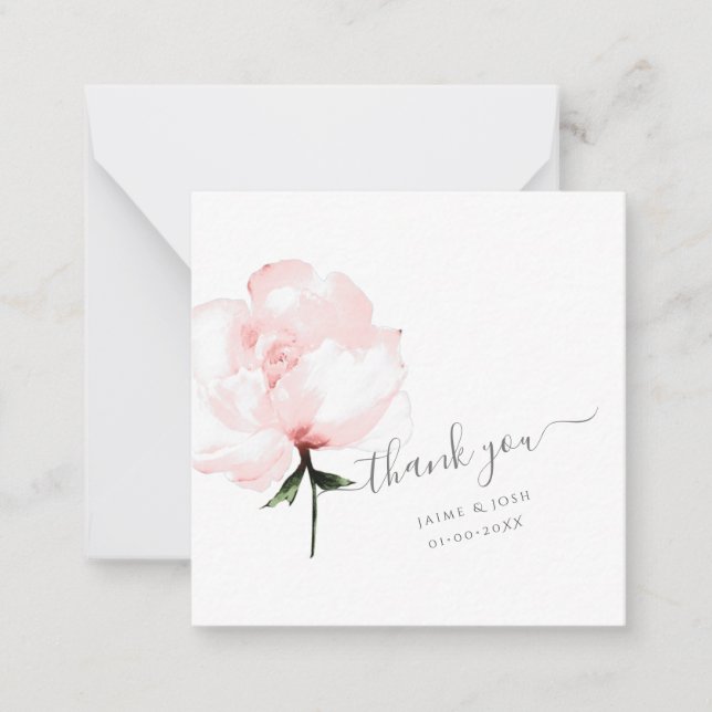 PixDezines Watercolor Blush Pink Peony Note Card (Front)