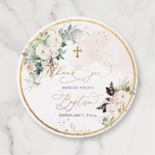 PixDezines watercolor blush pink roses Baptism Fav Favor Tags