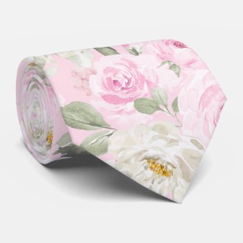Pixdezines Watercolor Blush Pink Roses Diy Bckgrnd Neck Tie by The_Tie_Rack at Zazzle