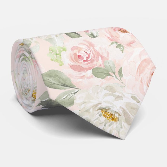 PixDezines Watercolor Blush Pink Roses DIY Bckgrnd Neck Tie (Rolled)