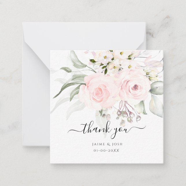 PixDezines Watercolor Blush Pink Roses Note Card (Front)