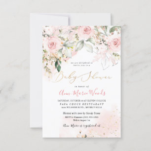 PixDezines Watercolor Blush Roses Baby Shower Invitation