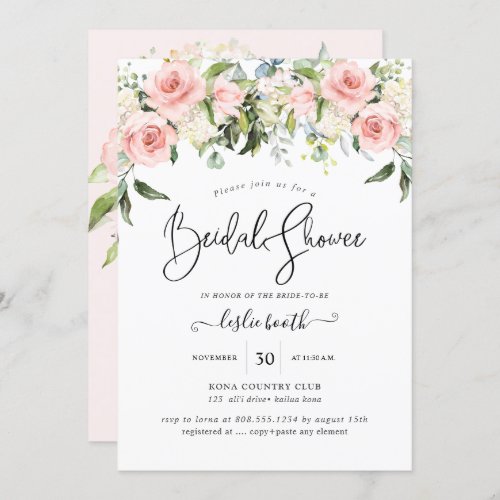 PixDezines Watercolor Blush Roses Bridal Shower Invitation