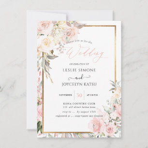 PixDezines Watercolor Blush Roses Wedding Invitation