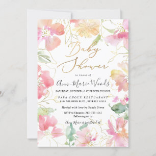 PixDezines Watercolor Blush Sweet Peas Baby Shower Invitation