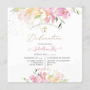PixDezines Watercolor Blush Sweet Peas Dedication Invitation