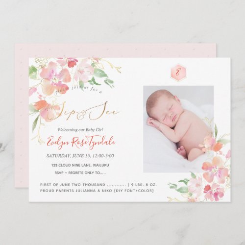 PixDezines Watercolor Blush Sweet Peas SipSee Invitation