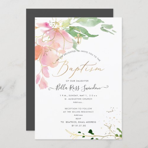 PixDezines Watercolor Blushing Sweetpeas Baptism Invitation