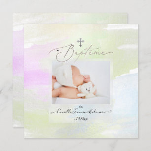 PixDezines Watercolor Brush Stroke, Baptême Fille Invitation