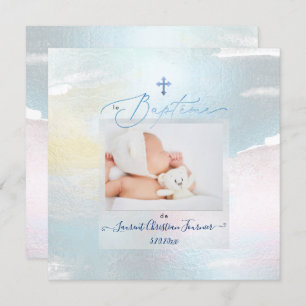PixDezines Watercolor Brush Stroke, Baptême garçon Invitation