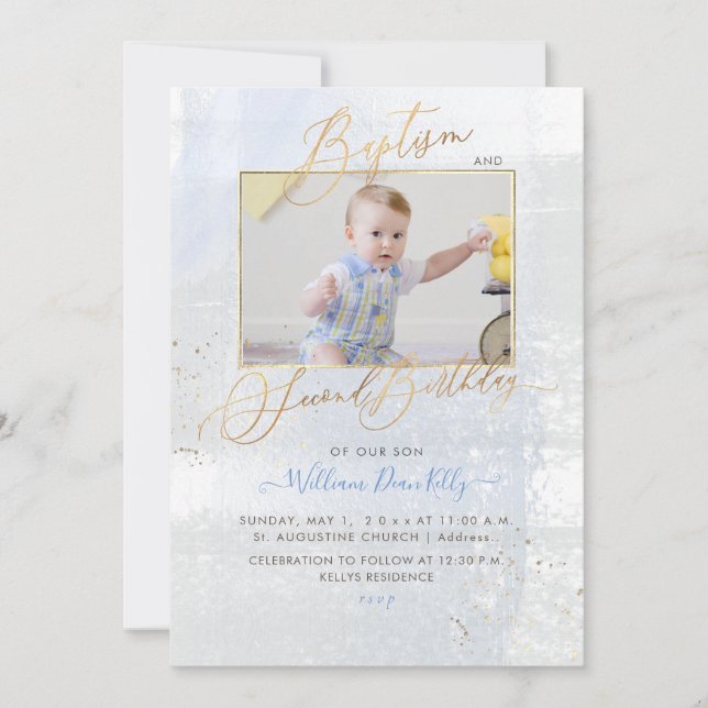 PixDezines Watercolor Brushed Baptism 2nd Birthday Invitation (Front)