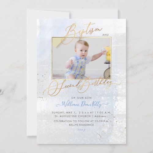 PixDezines Watercolor Brushed Baptism 2nd Birthday Invitation